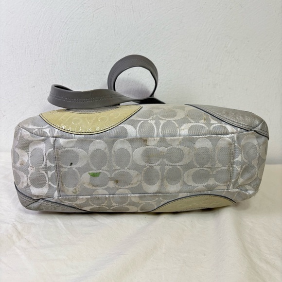 COACH F19042 Patent Leather Canvas Jacquard Logo Monogram Tote Bag Purse - Picture 6 of 16